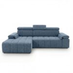 Narożnik z funkcją spania Calm lewostronny L-kształtny niebieski szenil