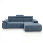 Narożnik z funkcją spania Calm prawostronny L-kształtny niebieski szenil