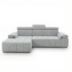 Narożnik z funkcją spania Calm lewostronny L-kształtny jasnoszary szenil