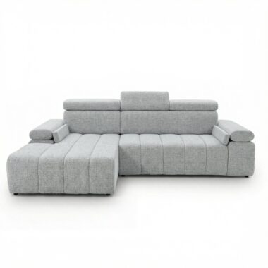 Narożnik z funkcją spania Calm lewostronny L-kształtny jasnoszary szenil