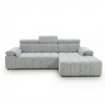 Narożnik z funkcją spania Calm prawostronny L-kształtny jasnoszary szenil