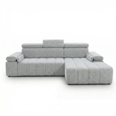 Narożnik z funkcją spania Calm prawostronny L-kształtny jasnoszary szenil