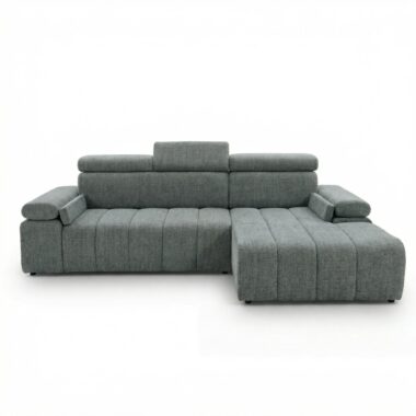 Narożnik z funkcją spania Calm prawostronny L-kształtny szary szenil