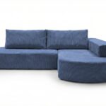 Narożnik piankowy Linea prawostronny z funkcją spania niebieski sztruks