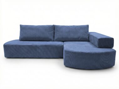 Narożnik piankowy Linea prawostronny z funkcją spania niebieski sztruks