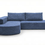 Narożnik piankowy Linea lewostronny z funkcją spania niebieski sztruks