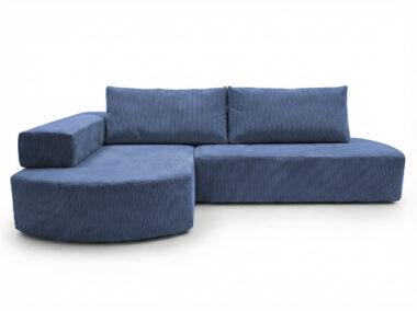 Narożnik piankowy Linea lewostronny z funkcją spania niebieski sztruks