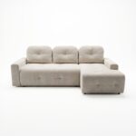 Narożnik z funkcją spania Nubo prawy L-kształtny z pojemnikiem na pościel kremowy szenil