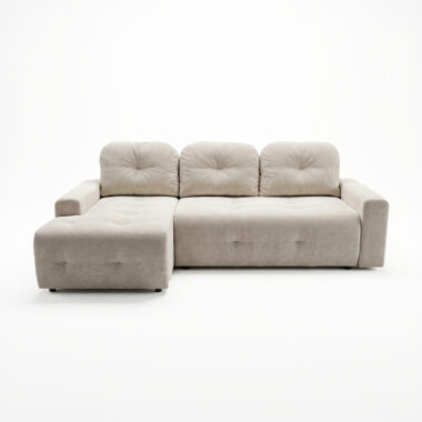 Narożnik z funkcją spania Nubo lewy L-kształtny z pojemnikiem na pościel kremowy szenil