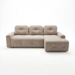 Narożnik z funkcją spania Nubo prawy L-kształtny z pojemnikiem na pościel beżowy szenil