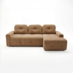 Narożnik z funkcją spania Nubo prawy L-kształtny z pojemnikiem na pościel karmelowy szenil