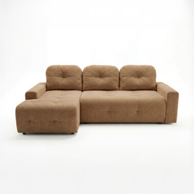 Narożnik z funkcją spania Nubo lewy L-kształtny z pojemnikiem na pościel karmelowy szenil