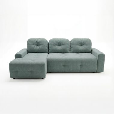 Narożnik z funkcją spania Nubo lewy L-kształtny z pojemnikiem na pościel morski szenil