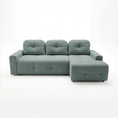 Narożnik z funkcją spania Nubo prawy L-kształtny z pojemnikiem na pościel morski szenil