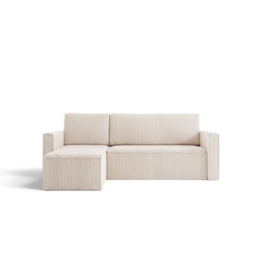 Narożnik z funkcją spania Mimir uniwersalny L-kształtny z pojemnikiem na pościel kremowy sztruks