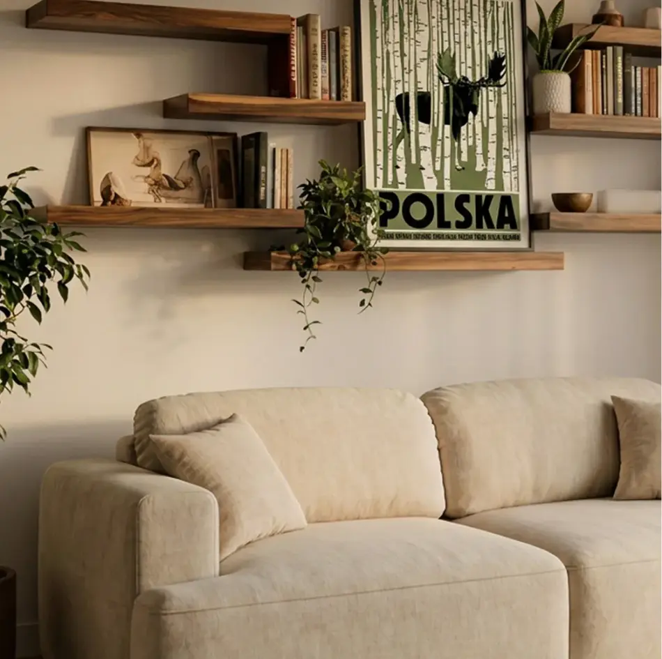 Beżowa sofa w jasnym salonie polski producent Moderno Meble
